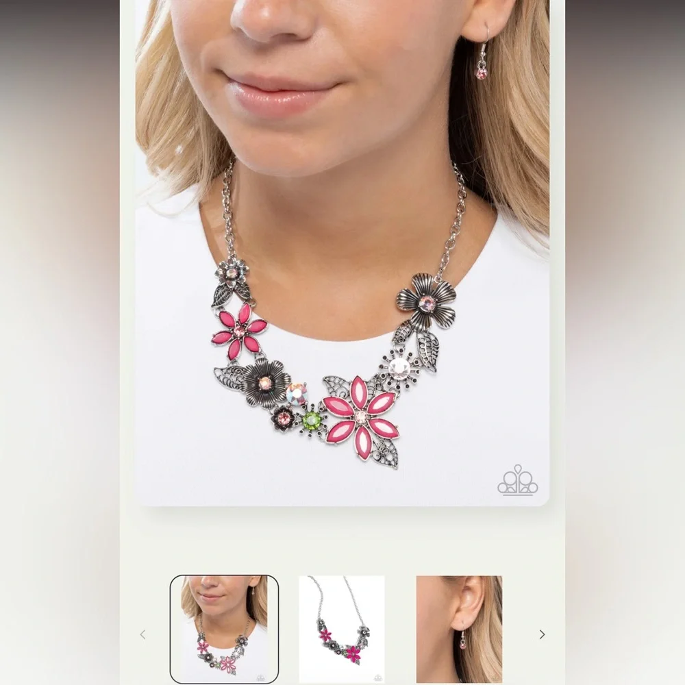 🌸💎🌸 “GARDEN MY SPARKLE” FLORAL PINK NECKLACE WITH RHINESTONES ~ PAPARAZZI❗️🌸💎🌸 - Picture 7 of 7